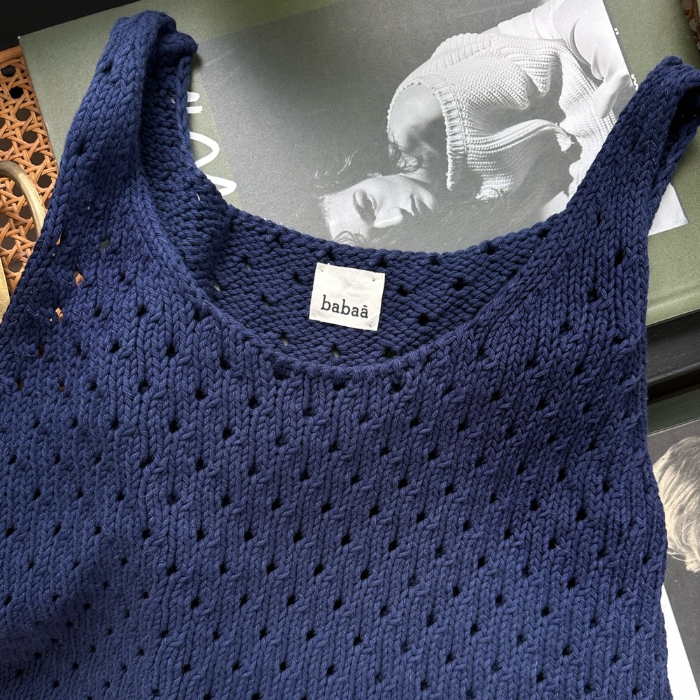 Babaa Sleeveless Open Knit Cotton Sweater Top One Size